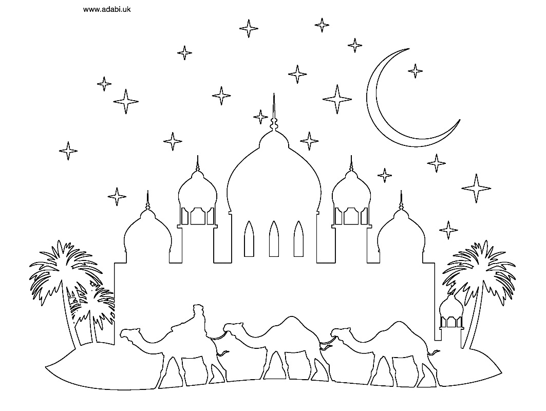 Mosque free printable colouring page , ADaBi books, ADaBi London